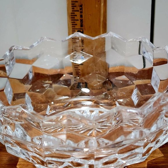 2 Fostoria American Cubist Glass Bowl 4.5" Round Dish + Square Nappy handled 80s - Picture 11 of 11